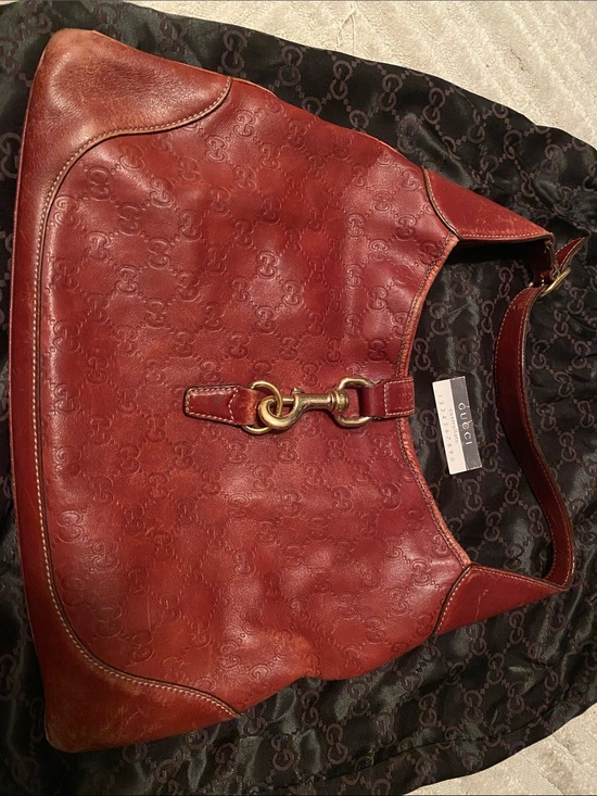 Gucci Handbags - Gucci Vintage Dark Red Leather Jackie Shoulder Bag with Gold Horsebit